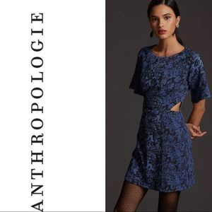 NWT ANTHROPOLOGIE Jacquard Cut-Out Mini Dress Color Blue Motif Size 14